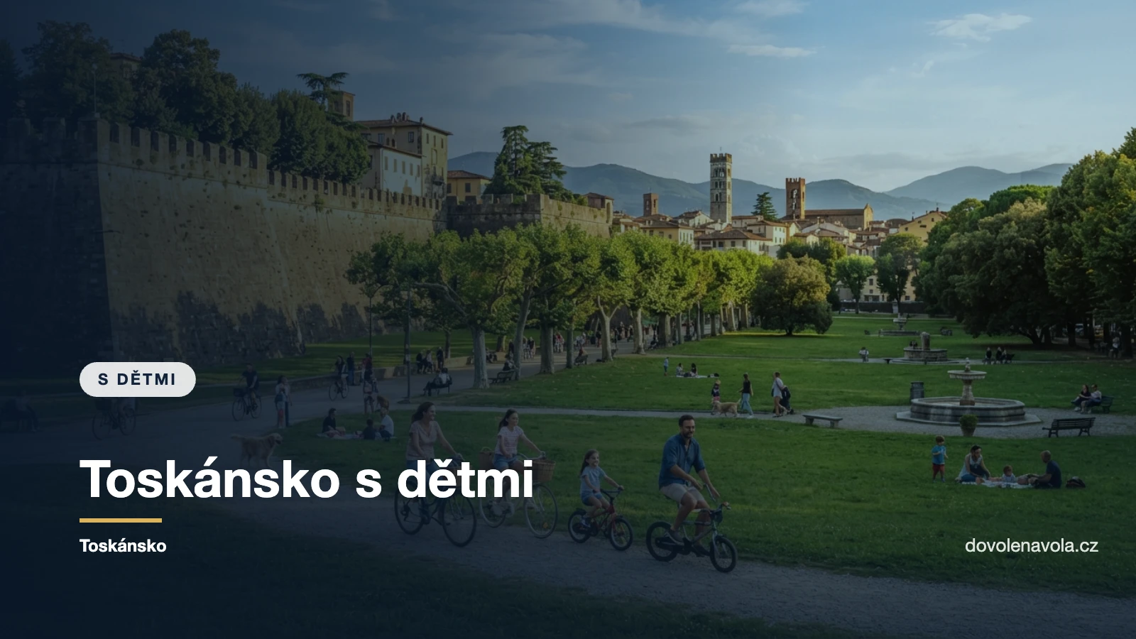 Promenáda na hradbách toskánského města s cyklisty