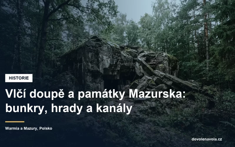 Rozlámané betonové bunkry zarostlé lesem na Mazursku