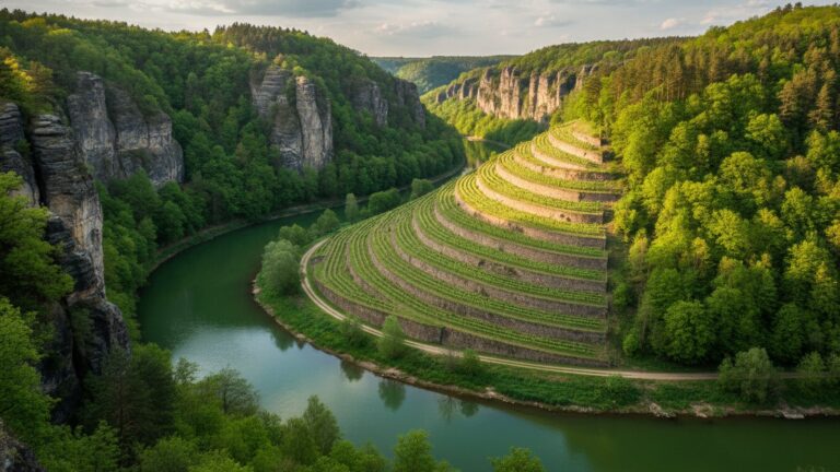 Meandr Dyje s vinicí na svahu