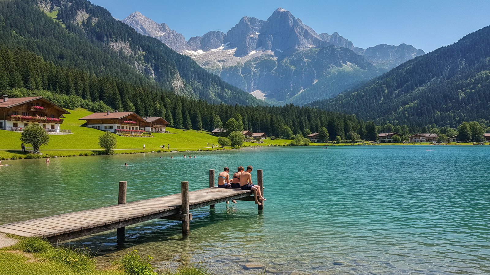 Alpské jezero a hory v létě