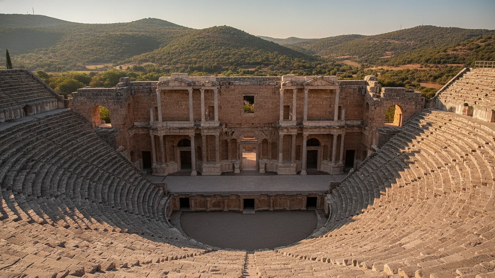 Antické divadlo Aspendos u Antalye s kamennými řadami sedadel