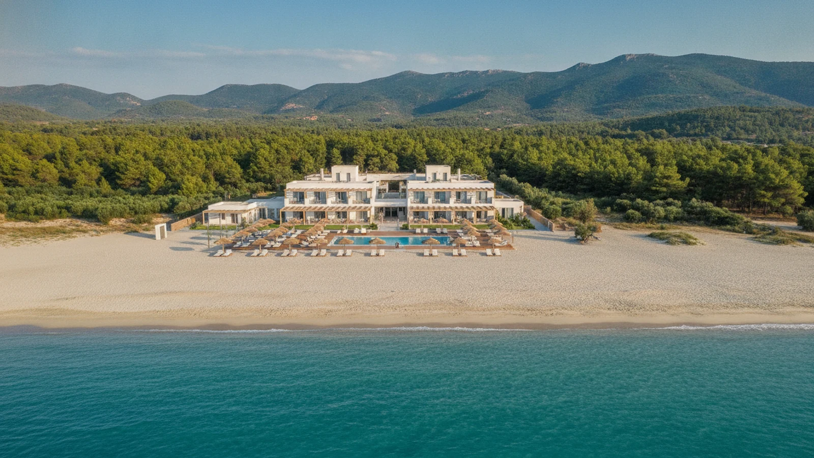 Hotel s bazénem u písečné pláže Chrysi Ammoudia na východě Thassosu