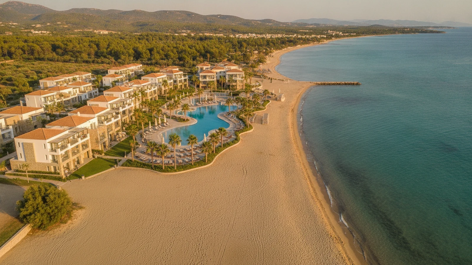Rodinný resort s bazénem u písečné pláže v Kalives na Chalkidiki