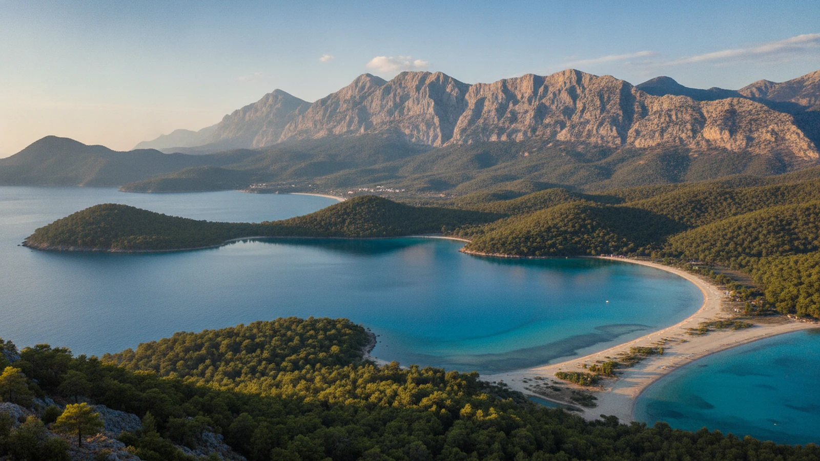 Laguna Ölüdeniz u Fethiye s pískovou kosou a horou Babadağ v pozadí