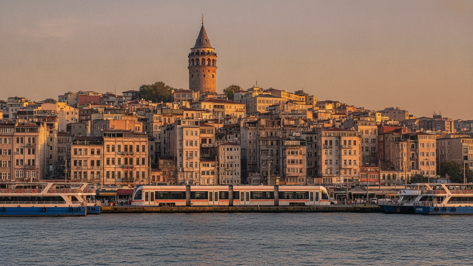 Svah čtvrti Galata s Galatskou věží nad nábřežím Karaköy v Istanbulu