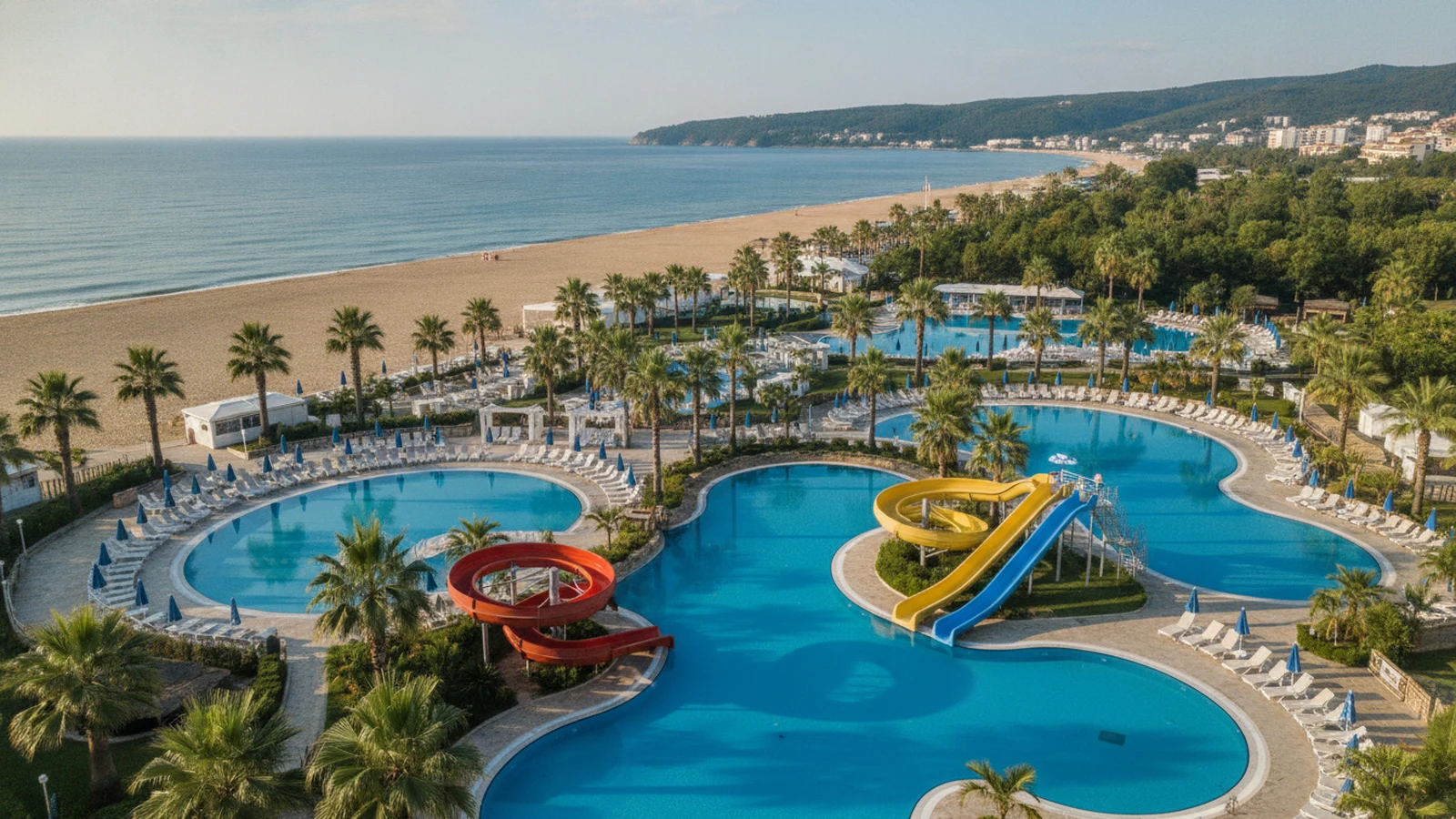 Hotel s bazénem a skluzavkami u pláže na Zlatých pískách